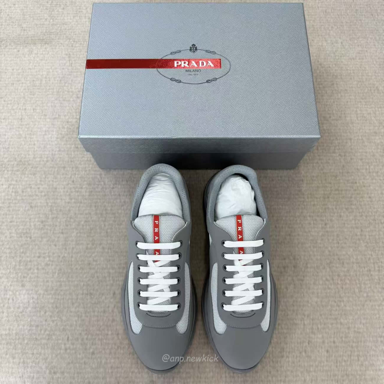 Prada Logo Lacing Low Cut Sneakers In Gray Steel Sneakers (2) - www.newkick.org